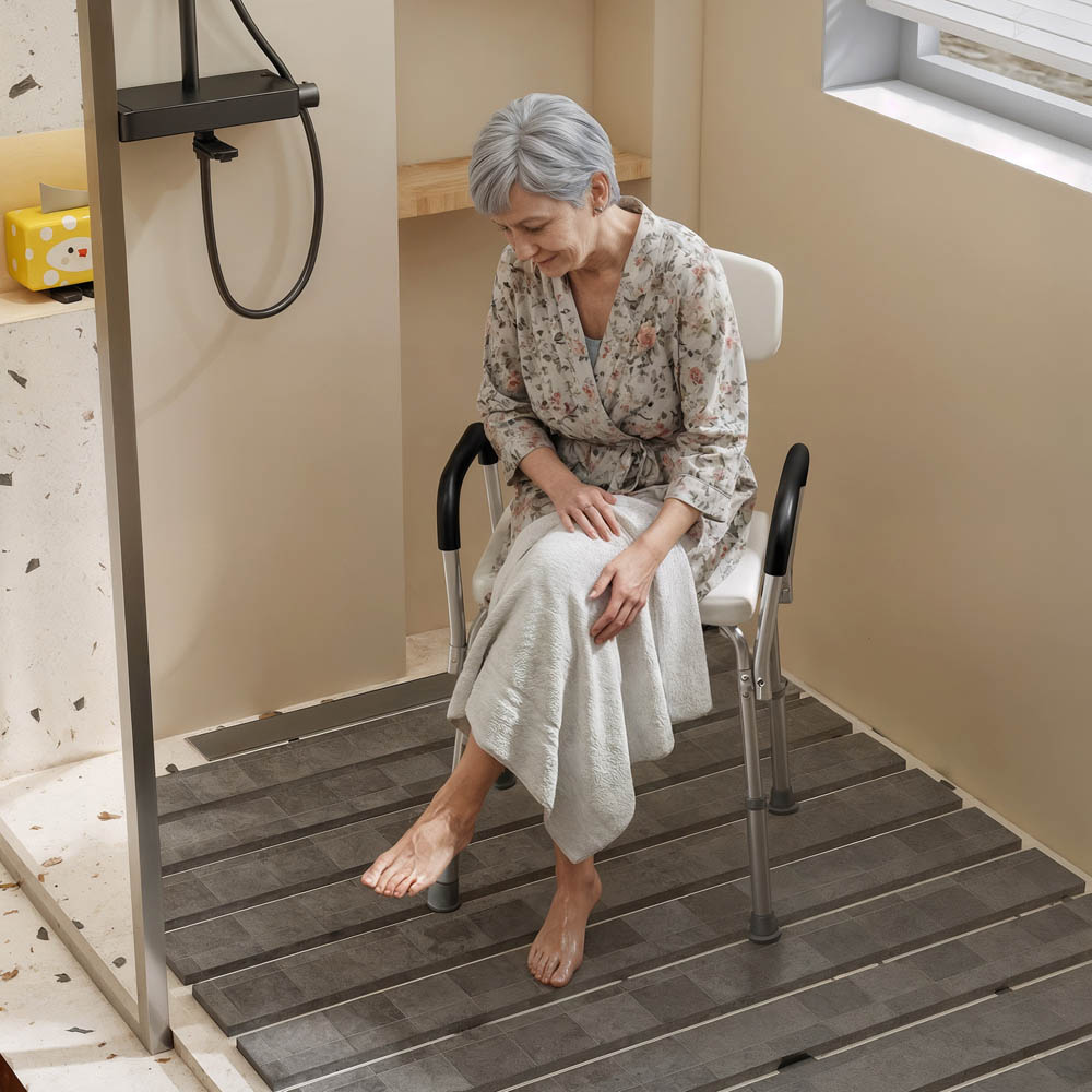 HOMCOM Light Weight Aluminum Shower Bench Portable Lift Chair w/ Back & Armrest Image 3