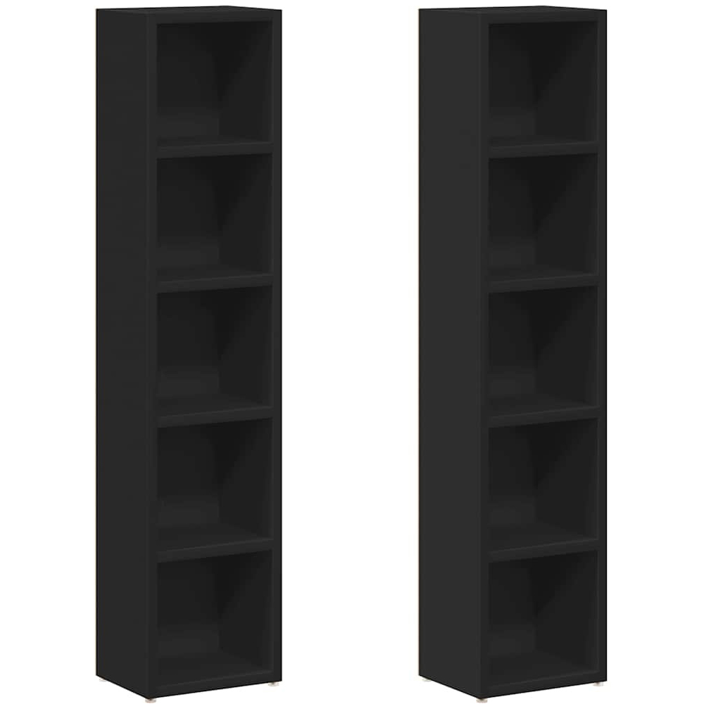 Walplus 5 Shelf Black CD Cabinet Set of 2 Image 2