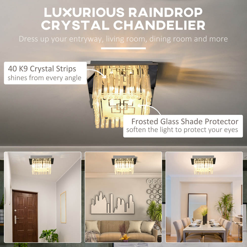HOMCOM Raindrop Crystal Chandelier Flush Mount Ceiling Light G9 Bulbs Required Image 3