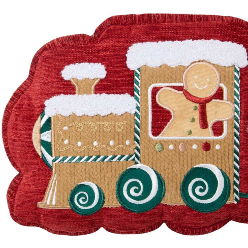 Gingerbread Train Cushion - Red Image 3