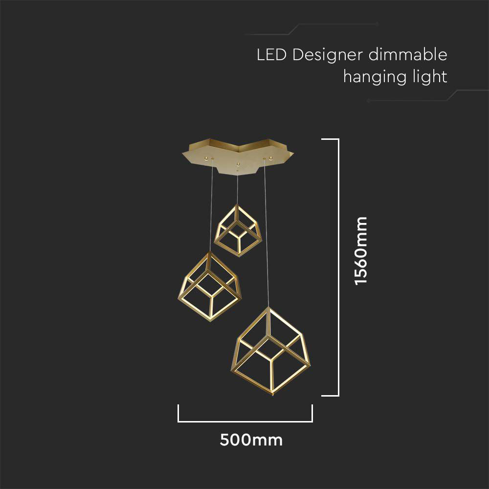 V-TAC 46W 3000K LED Gold Finish Decorative Hanging Light Image 5