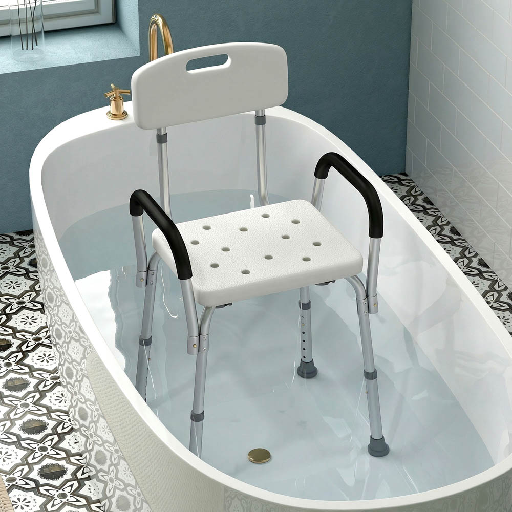 HOMCOM Light Weight Aluminum Shower Bench Portable Lift Chair w/ Back & Armrest Image 7
