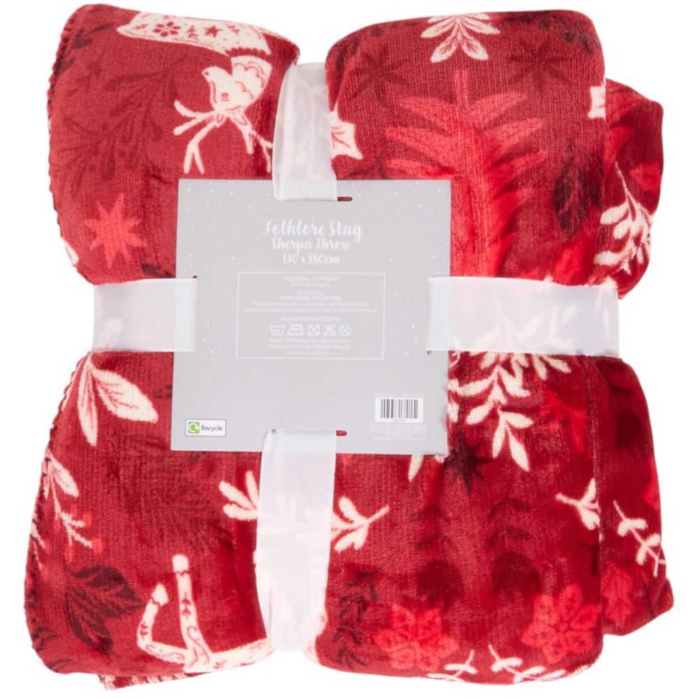Folklore Stag Sherpa Throw  - Red Image 2