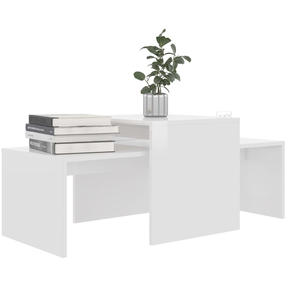 Walplus High Gloss White Nest of Coffee Tables Set of 2 Image 3