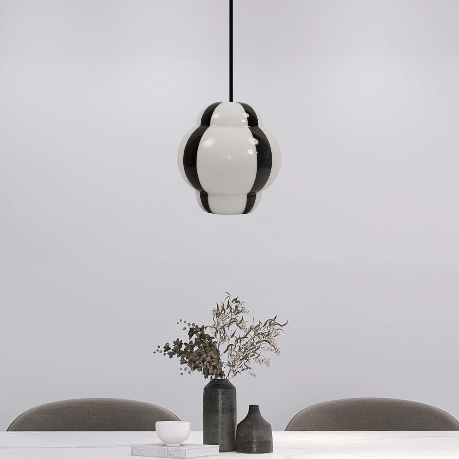 Jett Stripe Glass Pendant - White and Black Image 3