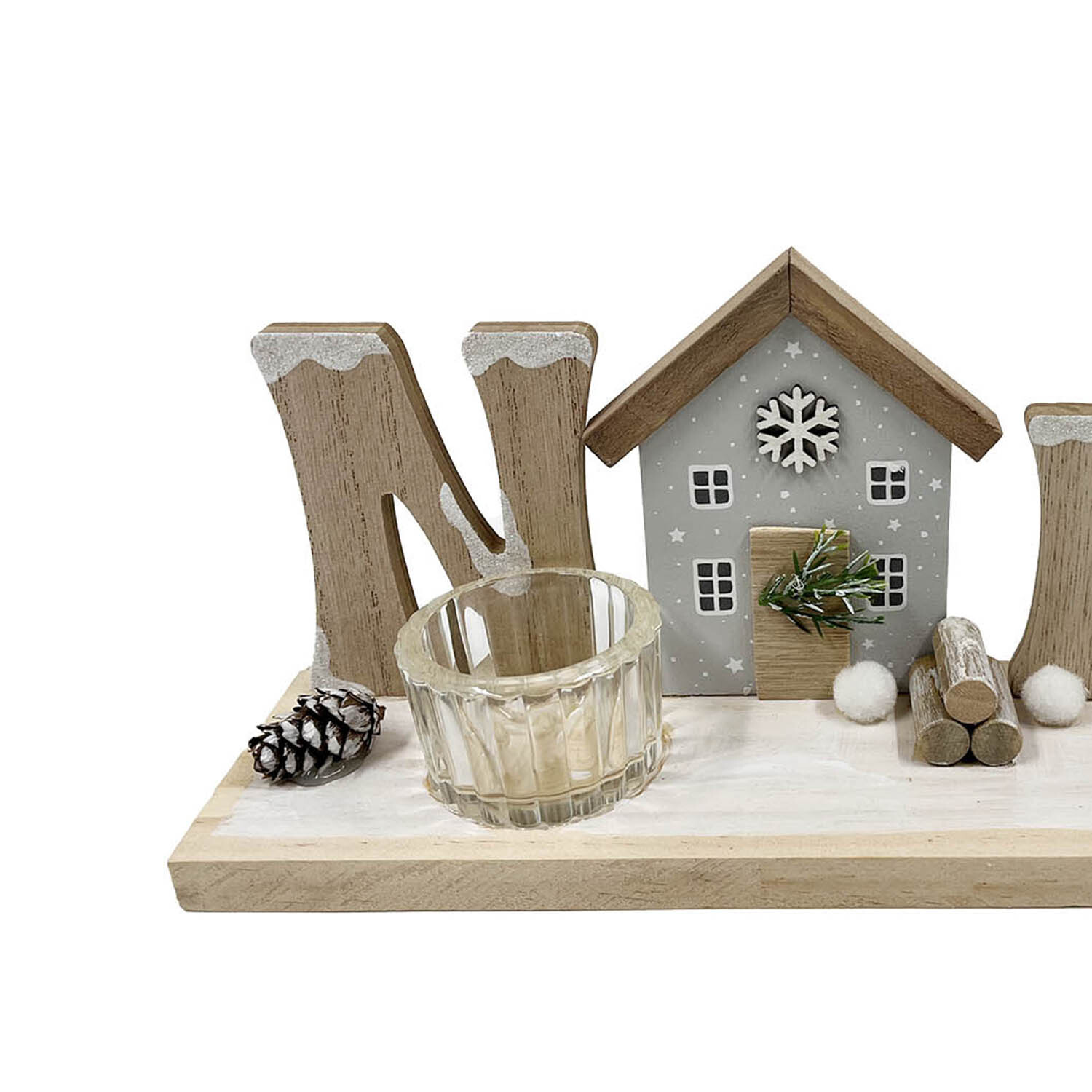 Wooden Noel Tea Light Holder Natural Image 4