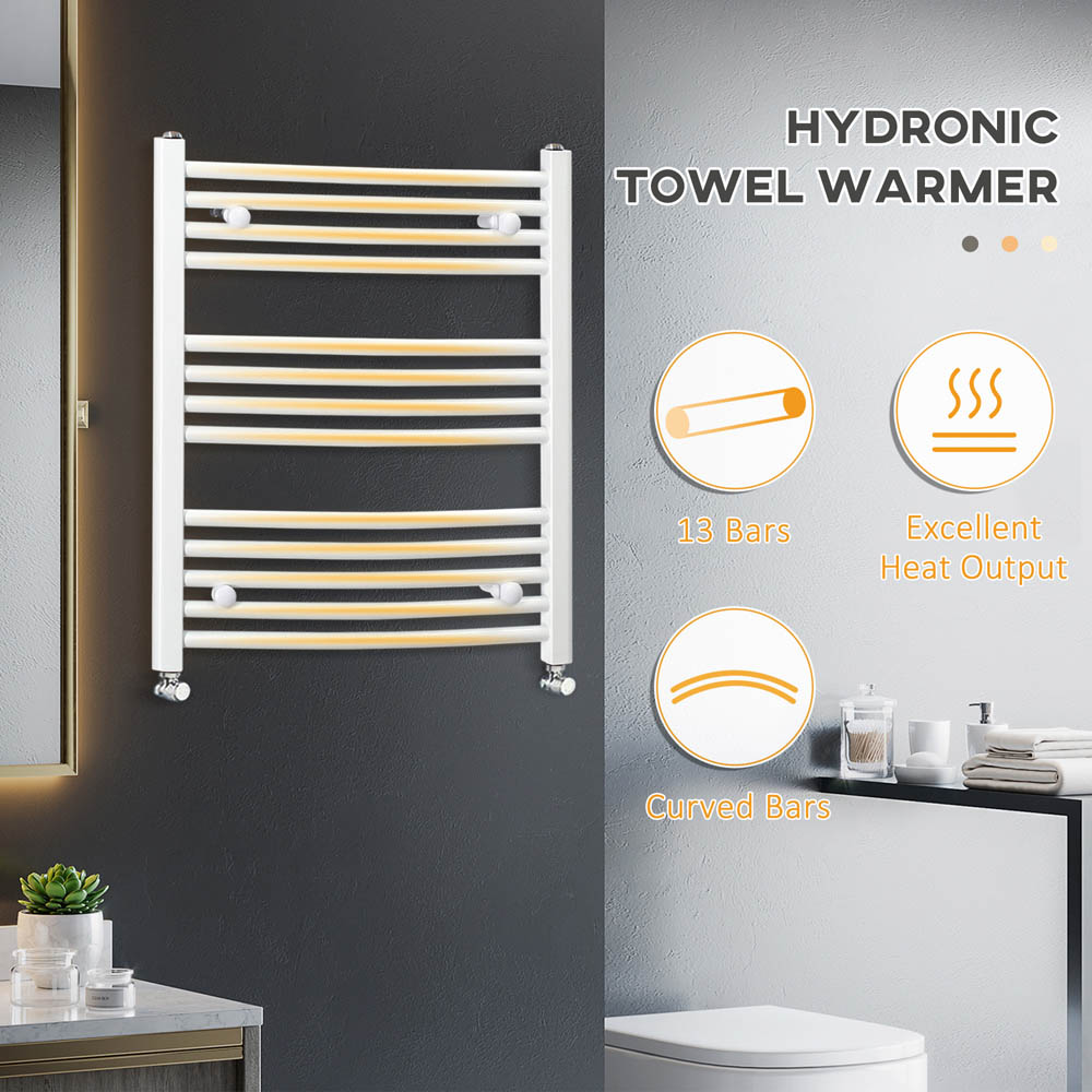 HOMCOM Heated Towel Rail, Hydronic Bathroom Ladder Radiator 600mm x 700mm White Image 7