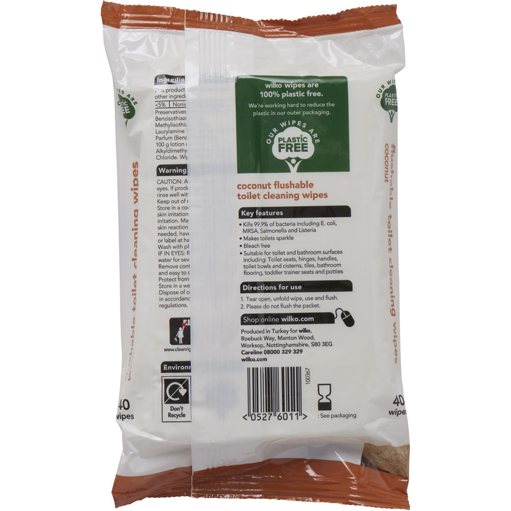 Wilko Coconut Flushable Toilet Cleaning Wipes 40 Pack Image 2