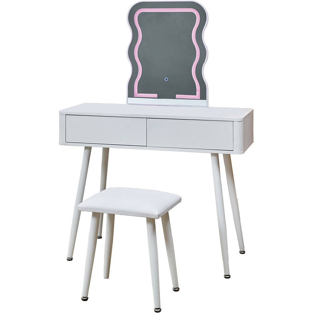 Wavey LED Dressing Table and Stool - White Image 2