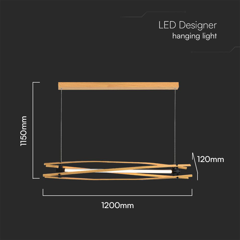 V-TAC 3000K LED Wood and Black Finish Designer Hanging Lamp Image 4