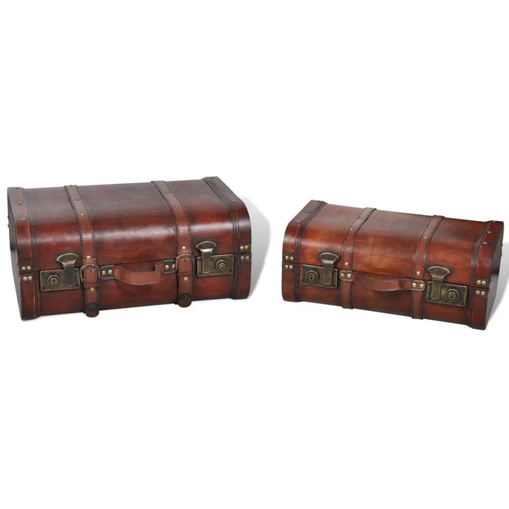 Walplus Vintage Brown Wooden Treasure Chest Set of 2 Image 4