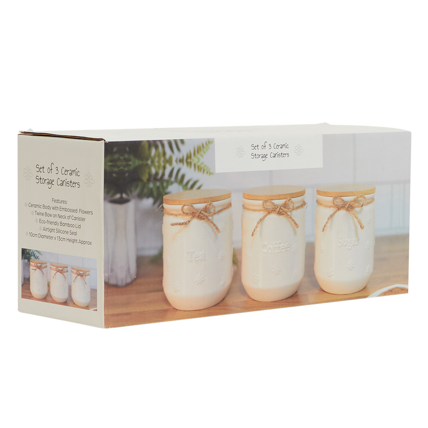 Set of 3 Flower Canisters - White Image 3