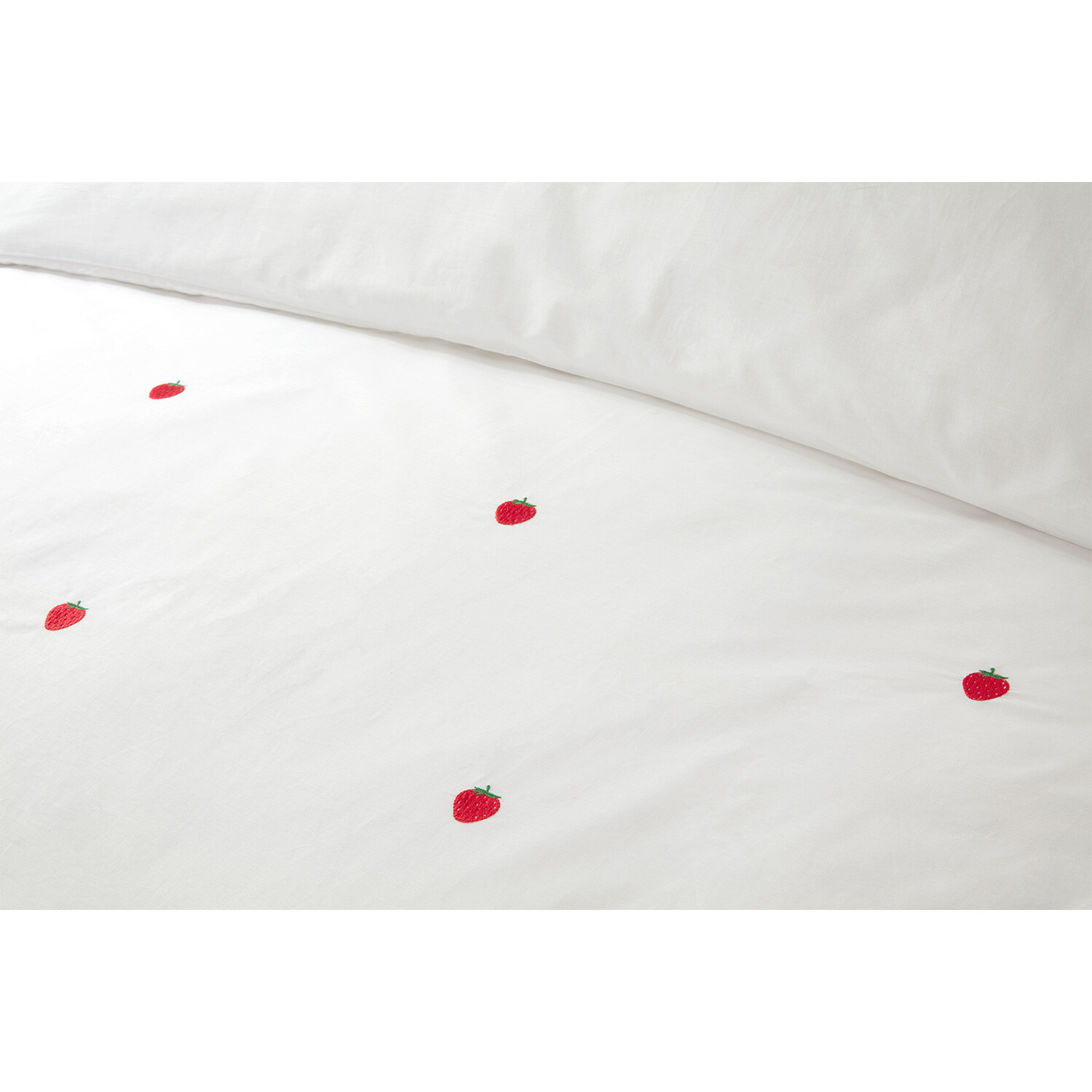 Strawberry Embroidered Duvet Cover and Pillowcase Set - White / Double Image 3