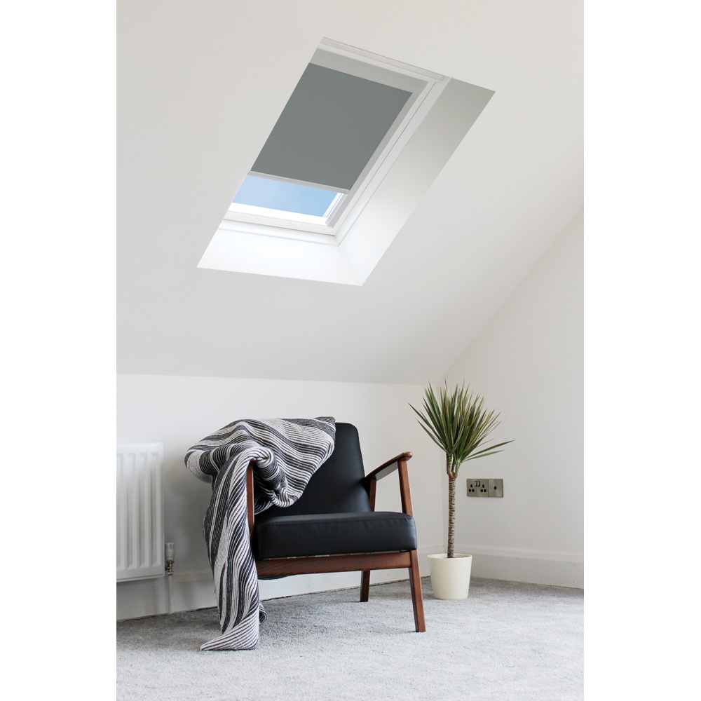 Bloc Blinds Dark Grey Blackout Silver Frame Size M08 Velux Roof Window Skylight Blind Image 3