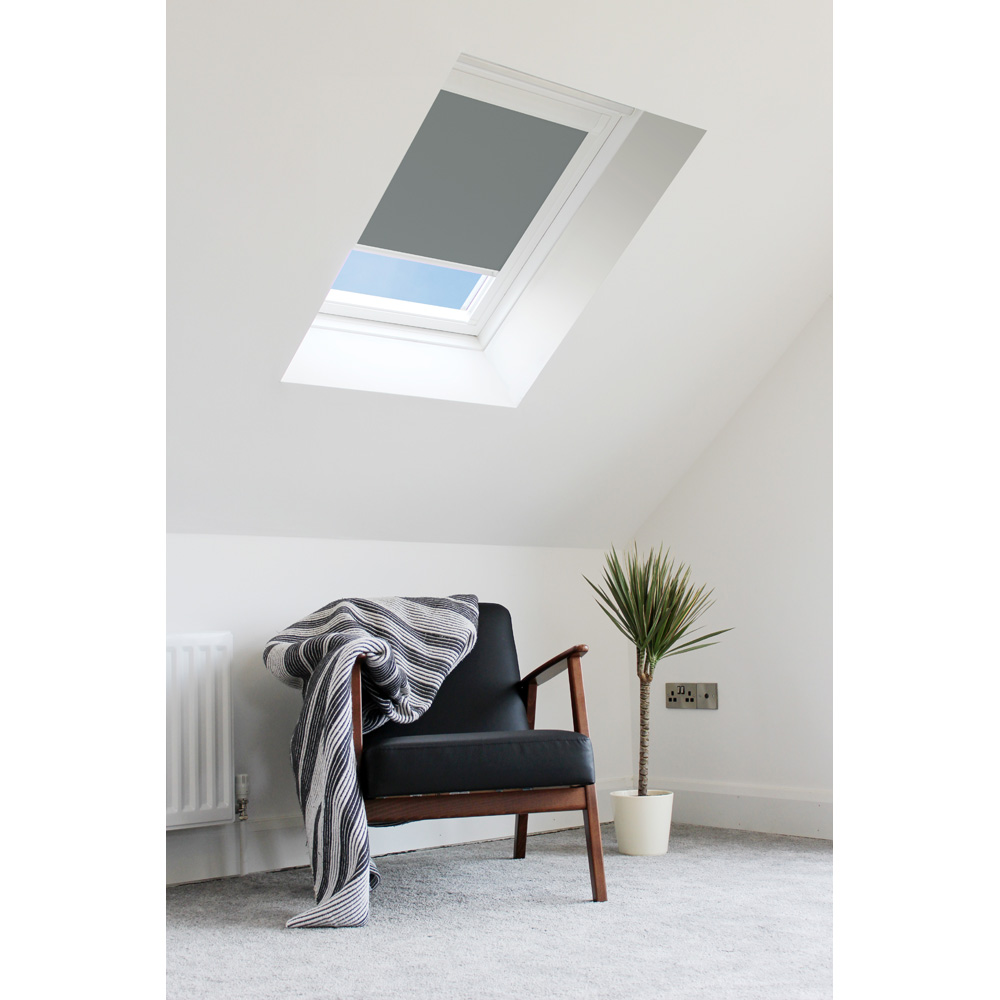 Bloc Blinds Dark Grey Blackout Silver Frame Size PK04 Velux Roof Window Skylight Blind Image 3