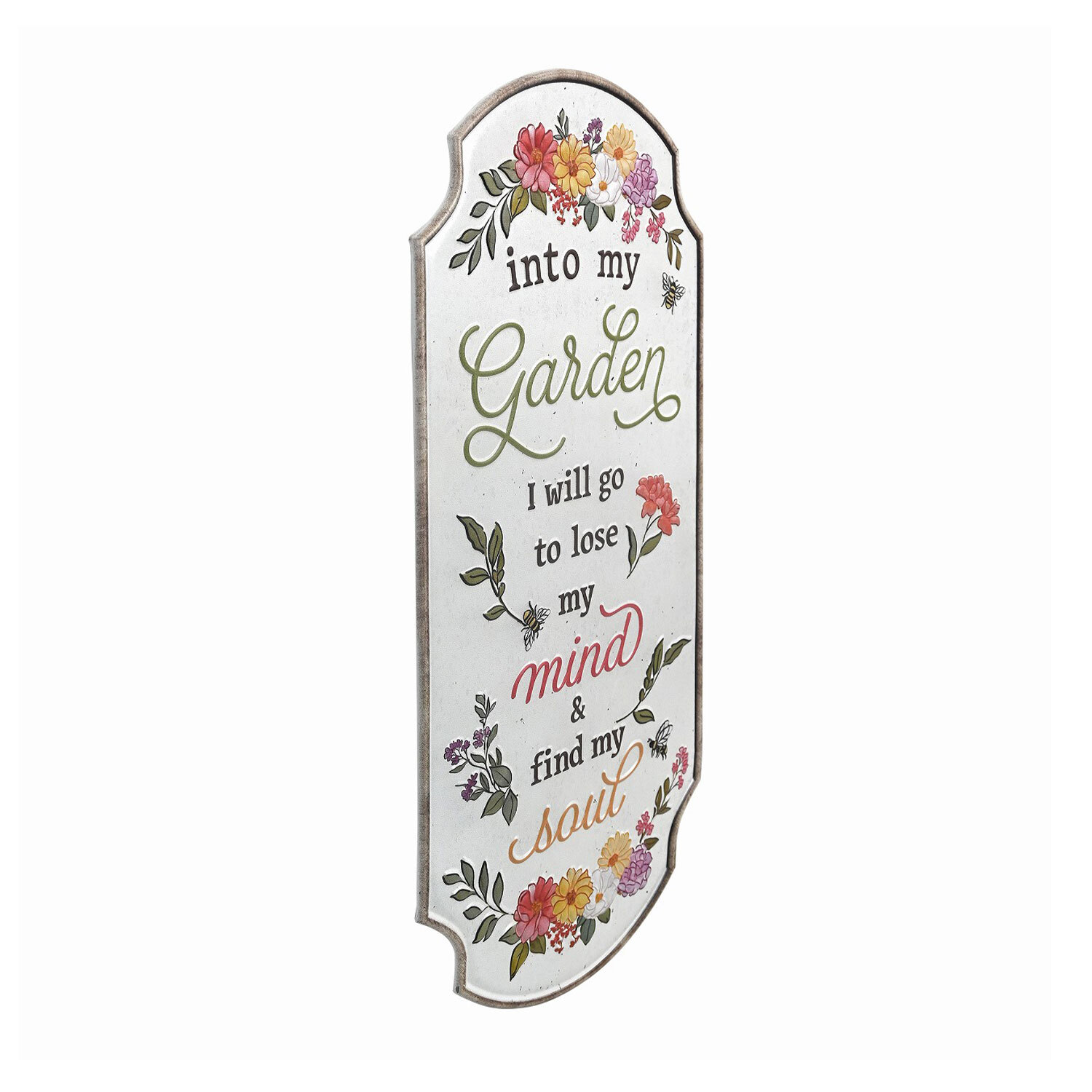 Garden Floral Embossed Metal Sign - White Image 5