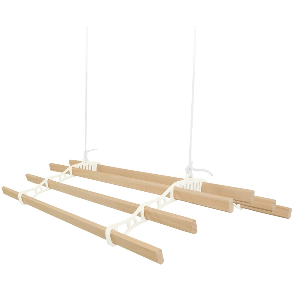 MonsterShop 6 Lath Ivory Clothing Airer Ceiling Pulley 1.4m Image 2
