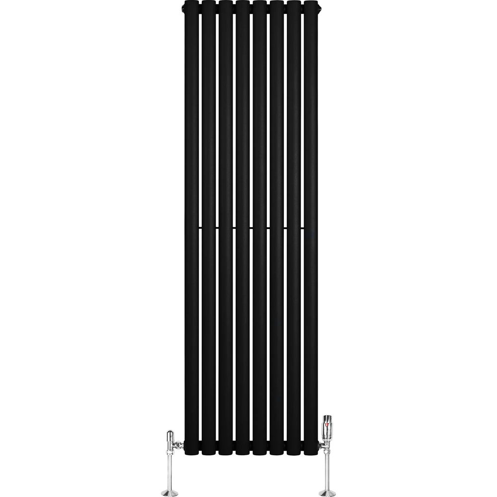 MonsterShop Black Oval Single Column Radiator and Chrome Valve Set 3838 BTU 1600 x 480mm Image 3