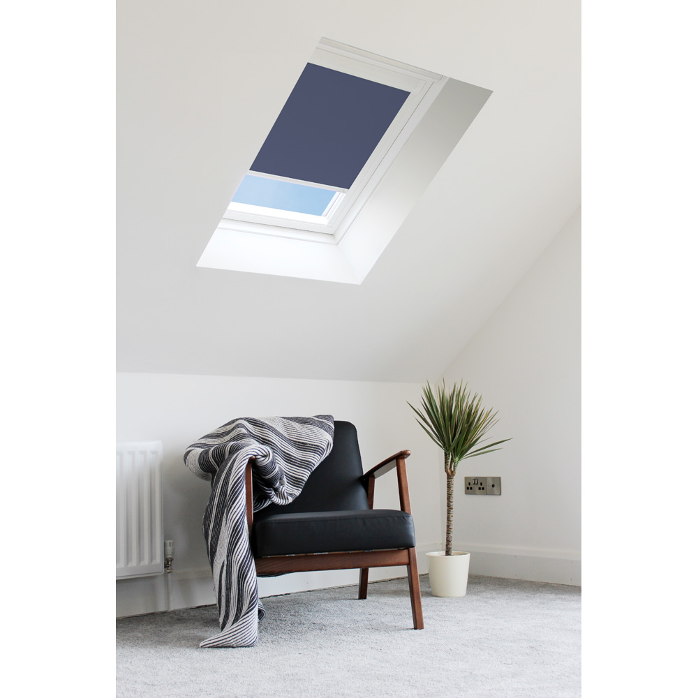 Bloc Blinds Navy Blackout Silver Frame Size SK08 Velux Roof Window Skylight Blind Image 3
