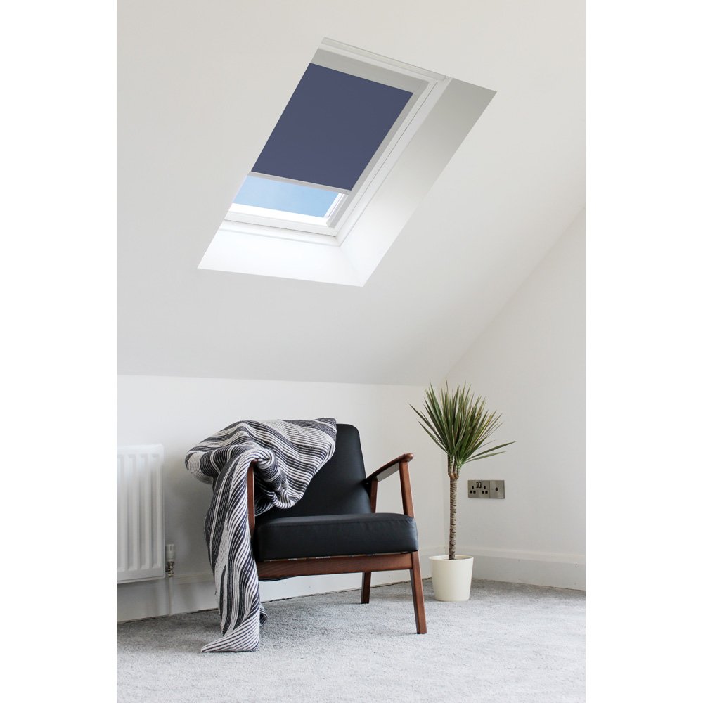 Bloc Blinds Navy Blackout Silver Frame Size MK08 Velux Roof Window Solar Skylight Blind Image 3