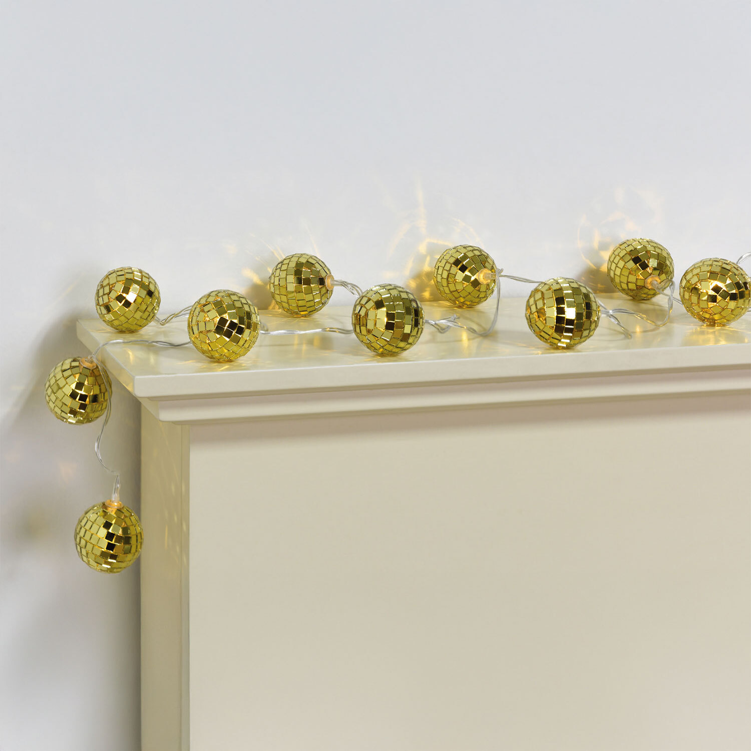 15 LED Gold Disco Ball String Light - Gold Image 2