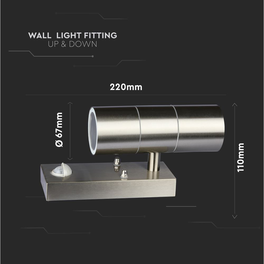 V-TAC GU10 Up and Down Stainless Steel Wall Light with PIR Sensor Image 9