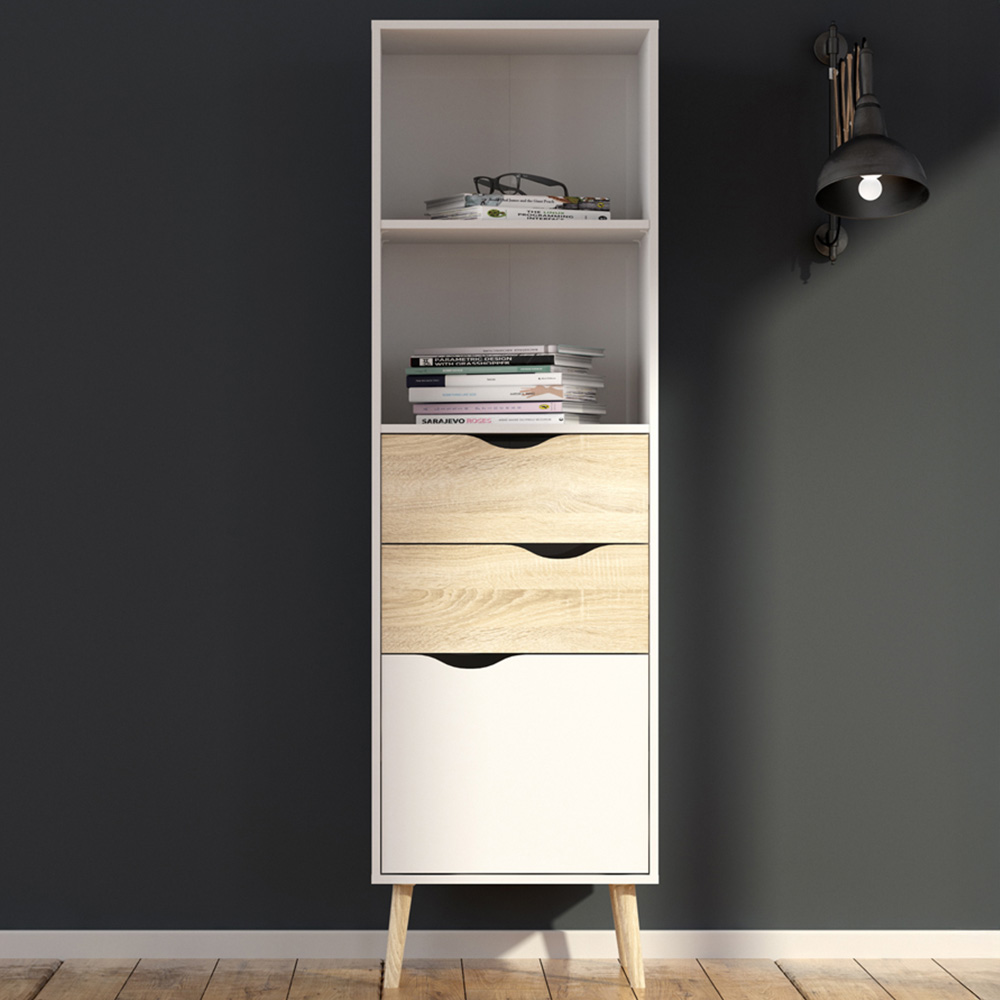 Furniture To Go Oslo White and Oak Single Door 2 Drawer Bookcase Image 4