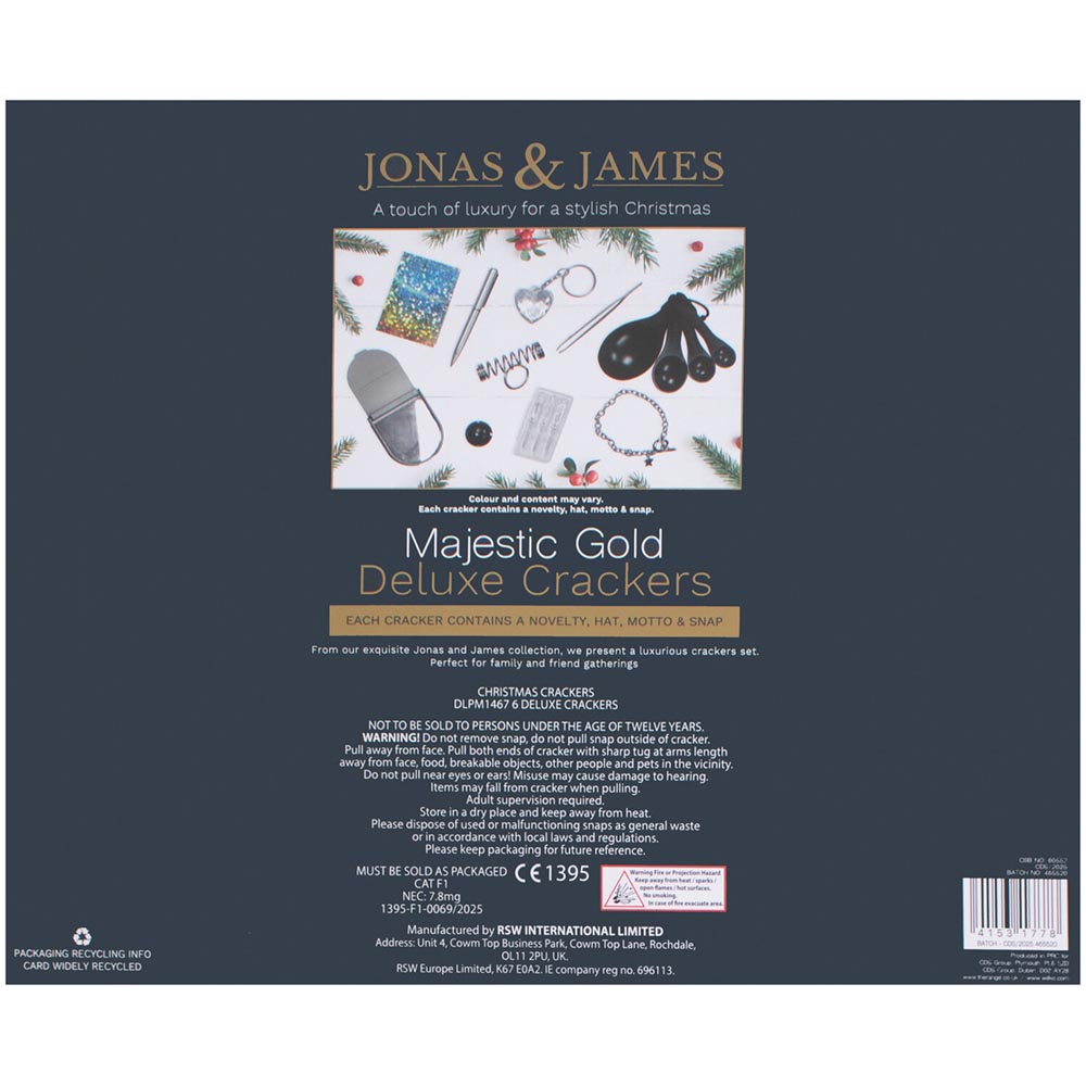 Pack of 6 Majestic Gold Deluxe Crackers - Gold Image 2