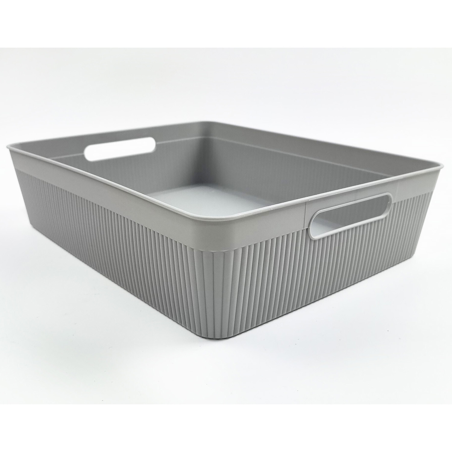 My Home Grey Stripe Large Storage Basket Image 2