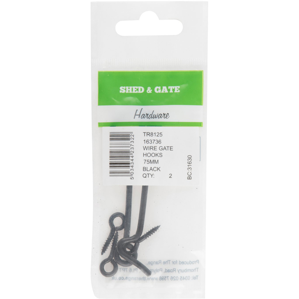 Hiatt Black Wire Gate Hook 75mm 2 Pack Image 2