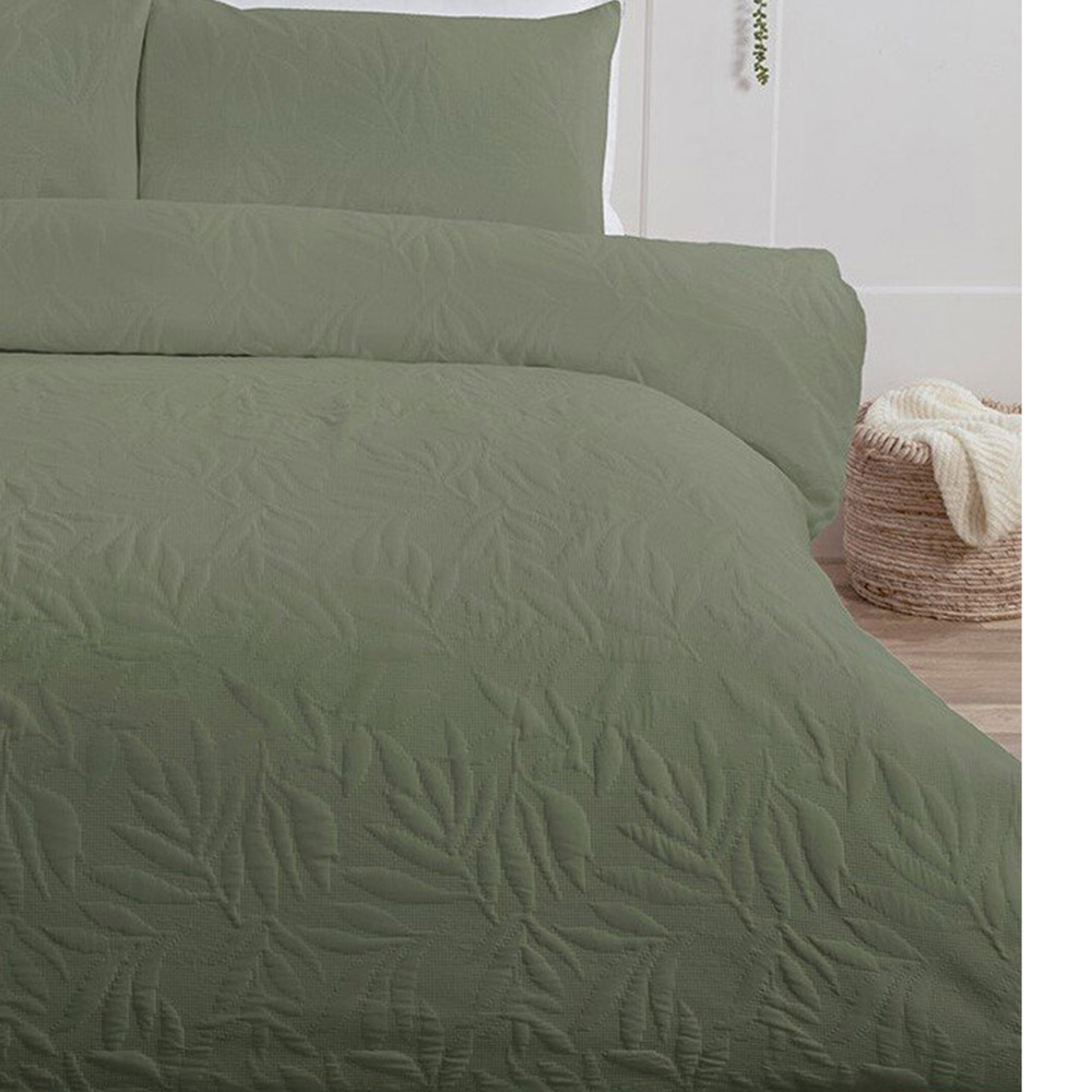 Avery Leaf Duvet Cover and Pillowcase Set - Olive Green / King Image 5