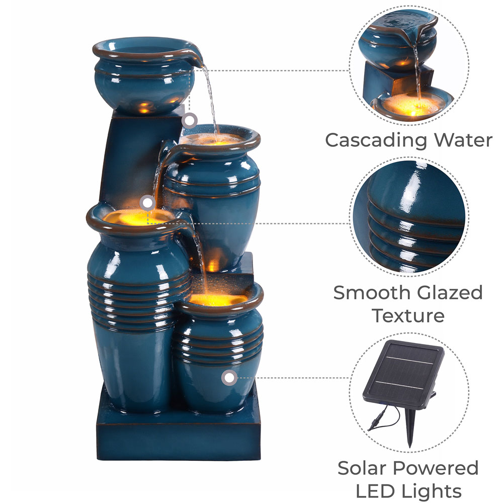 Teamson Home Blue 4-Tier Cascading Bowl Solar Outdoor Fountain 28.7 inch Image 7