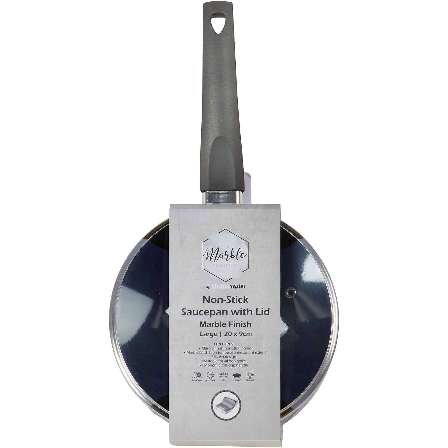 Marble Finish Saucepan with Lid - Black / Large Image 3