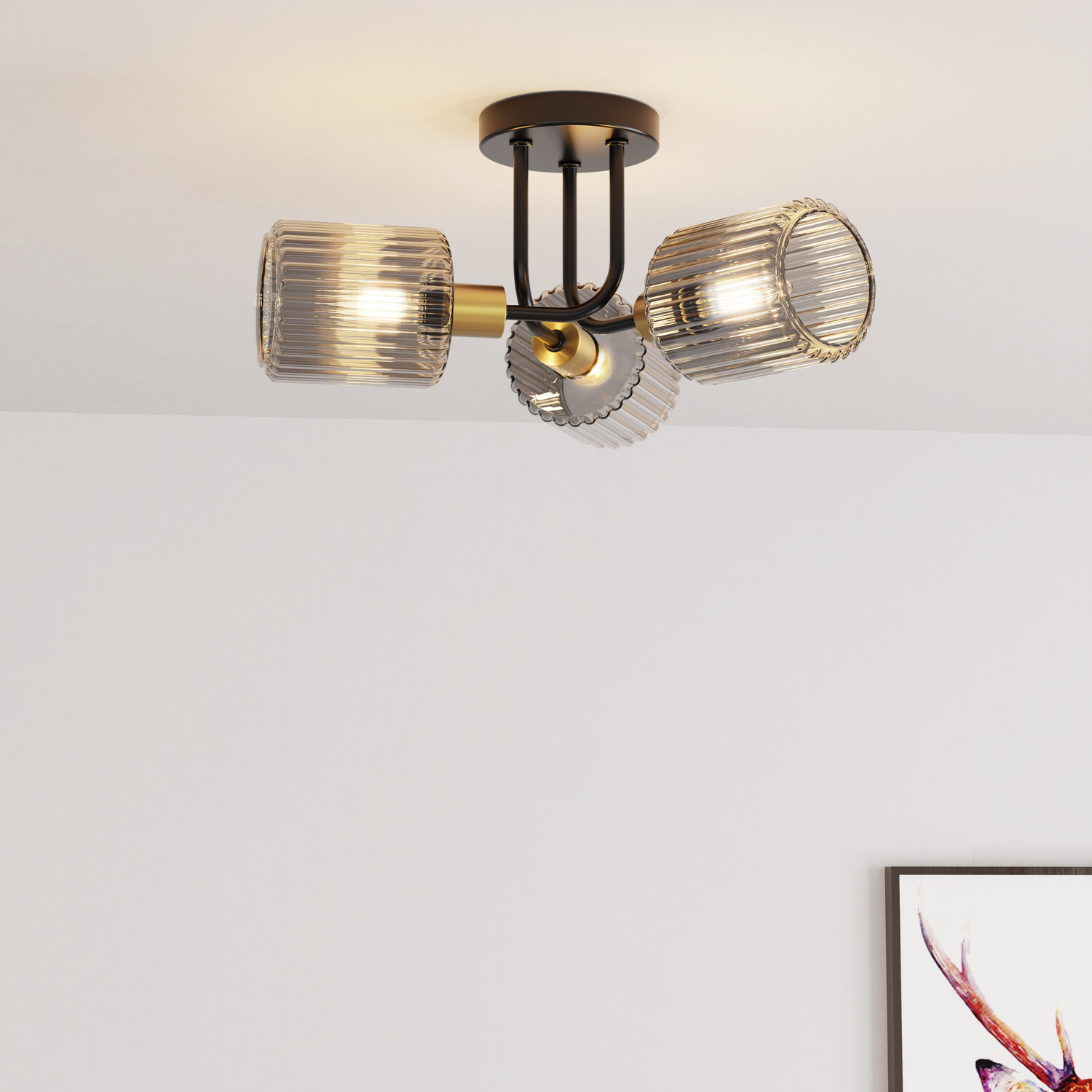 Roman 3 Arm Flush Ceiling Fitting Smoked Black Image 3