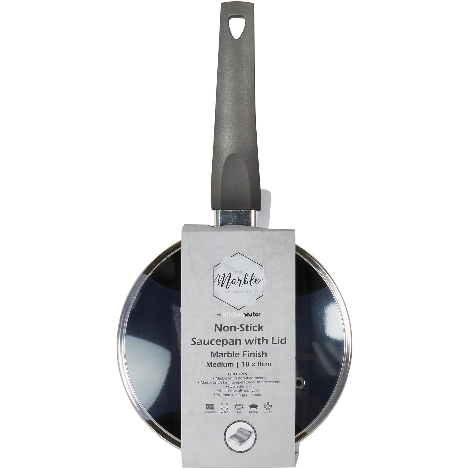 Marble Finish Saucepan with Lid - Black / Medium Image 3