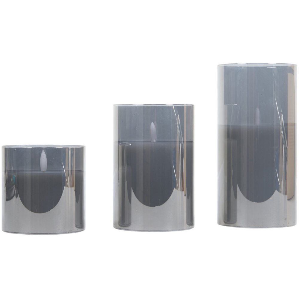 Set of 3 Smoked LED Hurricane Candles - Smoked Image 2