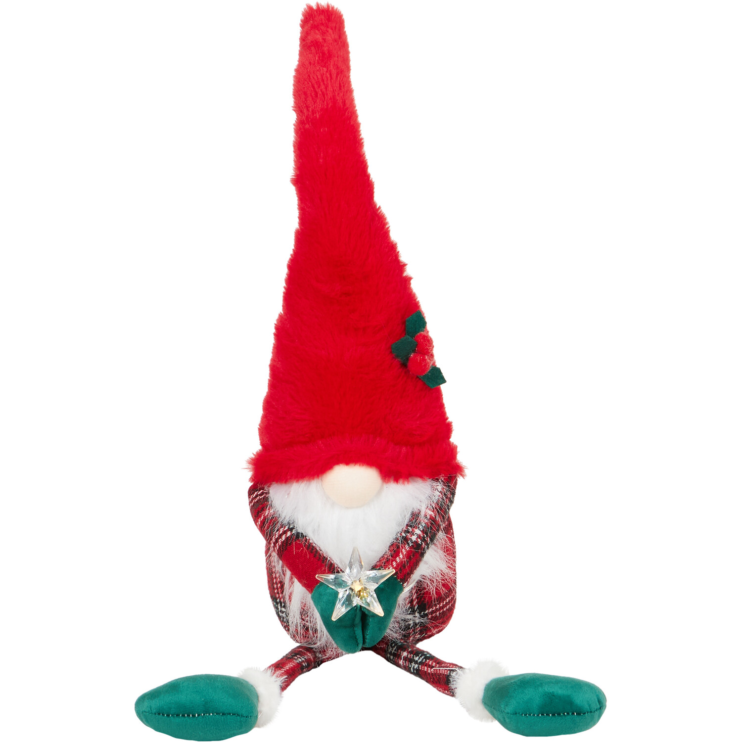 Sitting Tartan Gonk with LED Star Red - Red Image 3