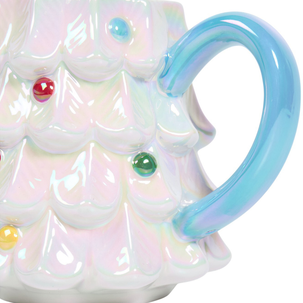 Iridescent Christmas Tree Mug - White and Blue Image 3