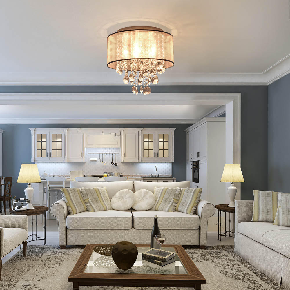 HOMCOM Modern Crystal Chandelier Flush Mount Ceiling Light for Bedroom, 40cm Image 7