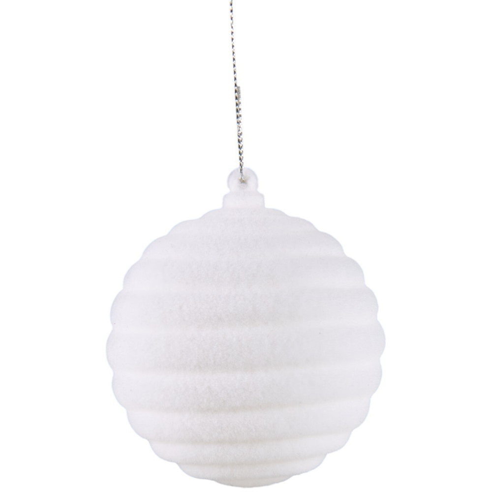 Set of 2 Round Flocked BaublesWhite Image 3