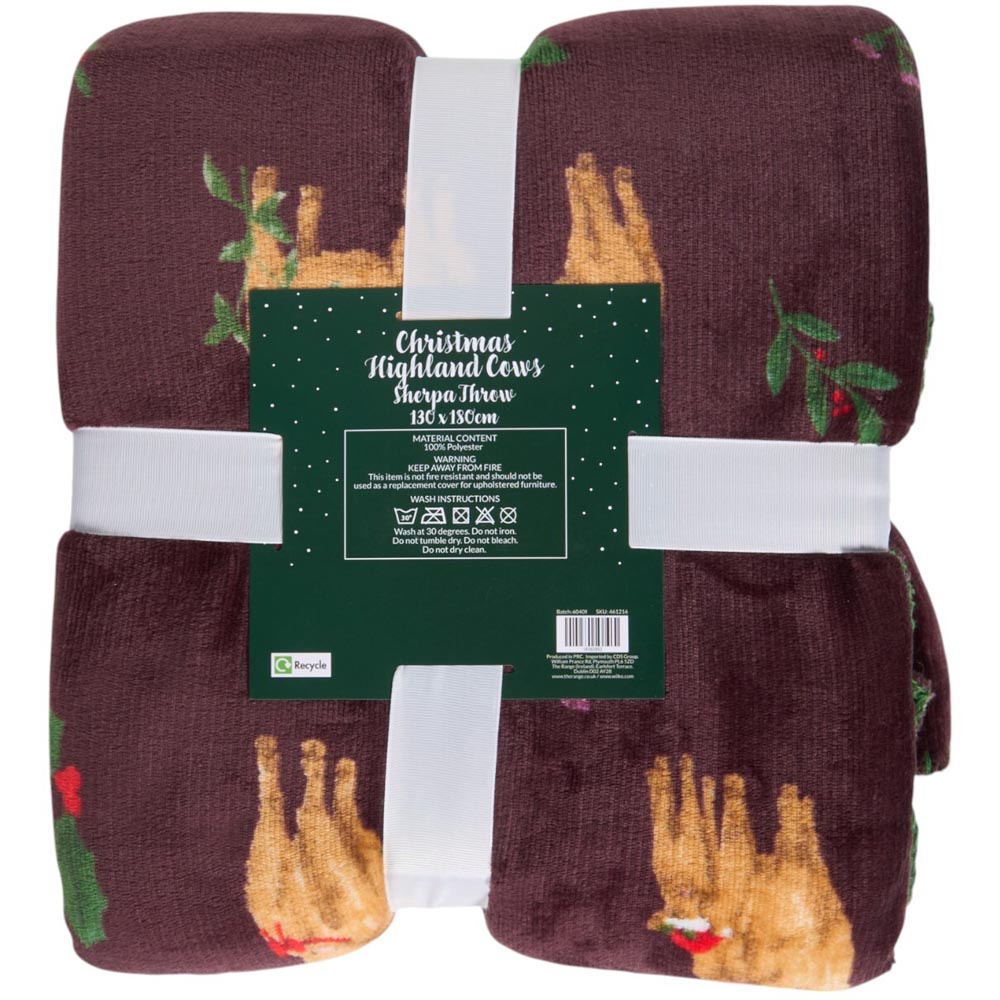 Christmas Highland Cows Throw - Burgundy and Green Image 2