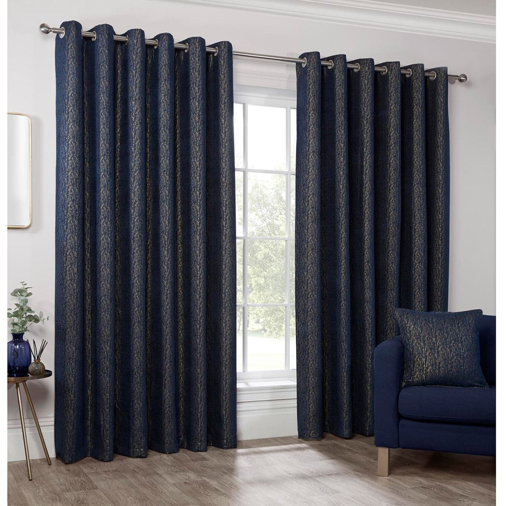 Nova Navy Chenille Jacquard Eyelet Curtain 168 x 183cm Image 6