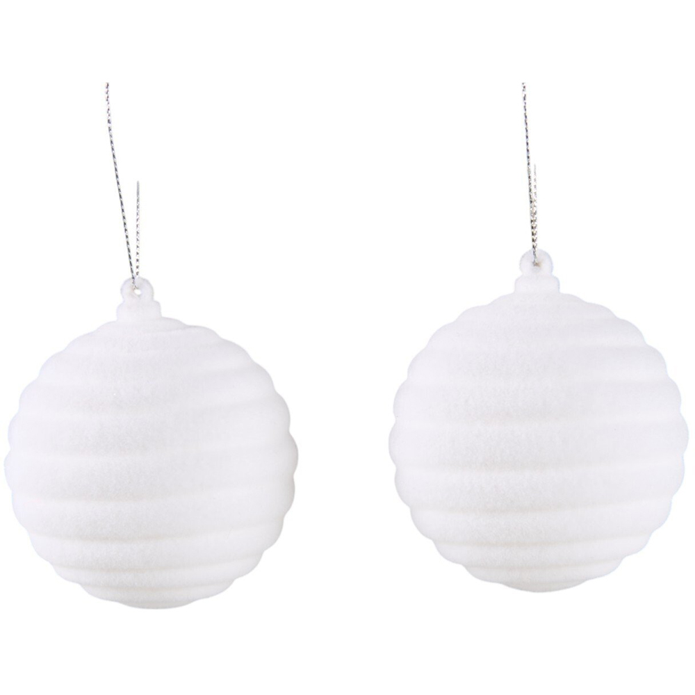 Set of 2 Round Flocked BaublesWhite Image 1