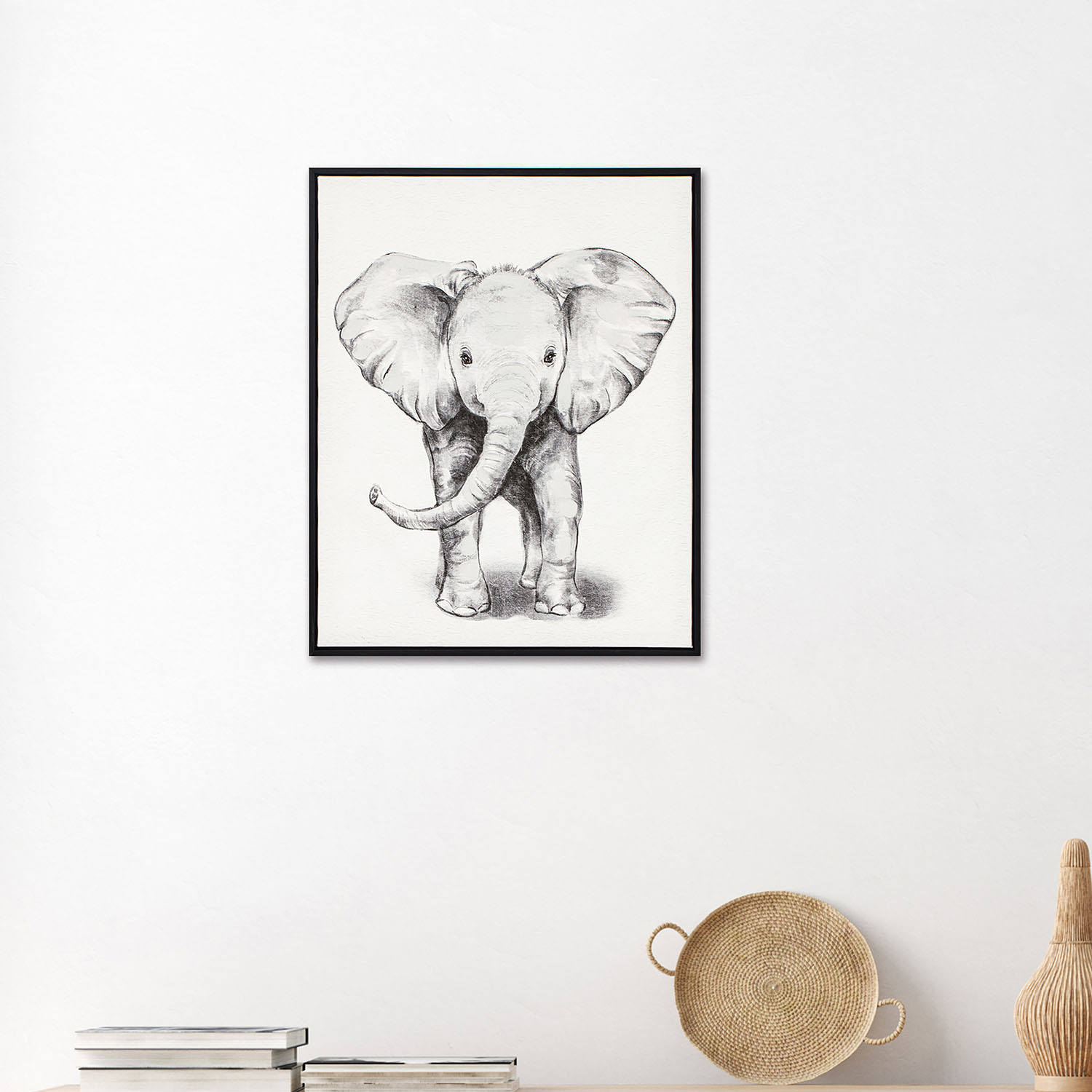Cute Elephant Framed Canvas - Black Image 2