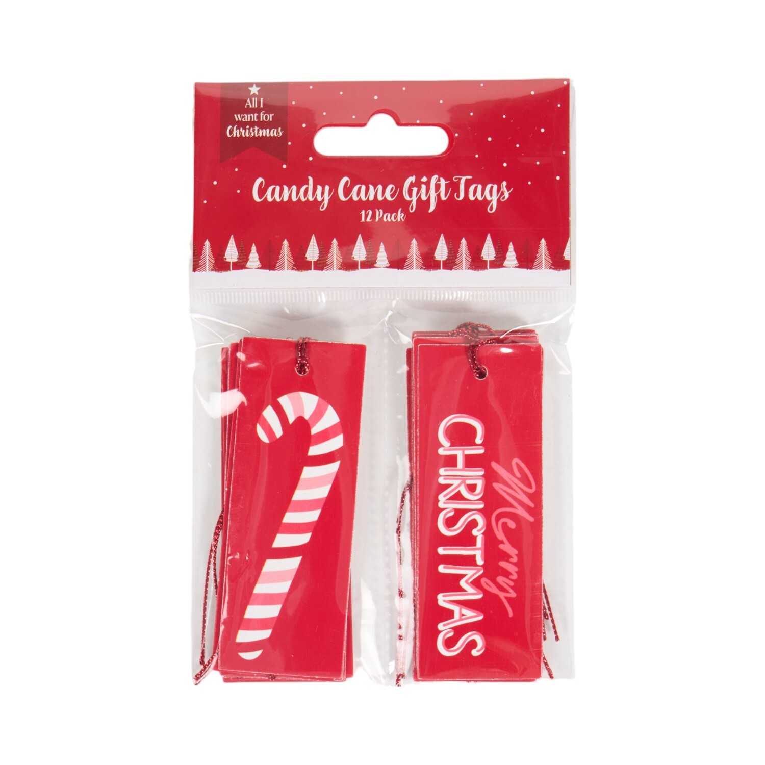 Pack of 12 Candy Cane Gift Tags Red Image 1