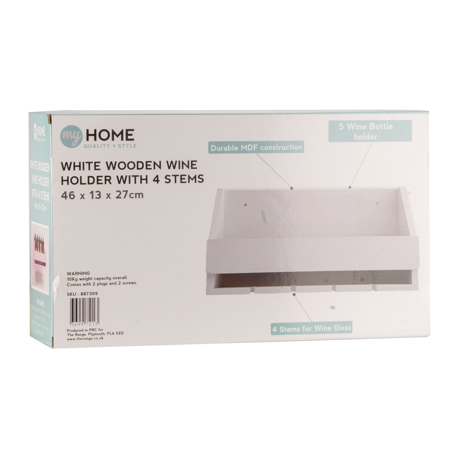 My Home White Wooden Wine Bottle And Glass Holder Image 3