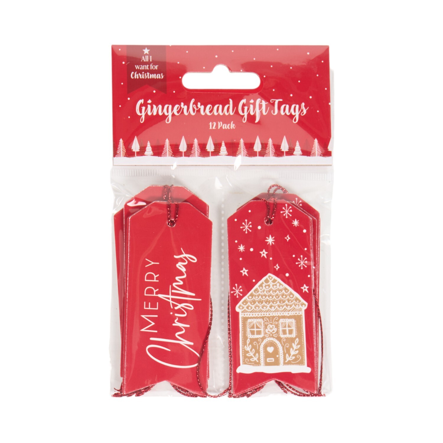 Pack of 12 Gingerbread House Gift Tags Red Image 1