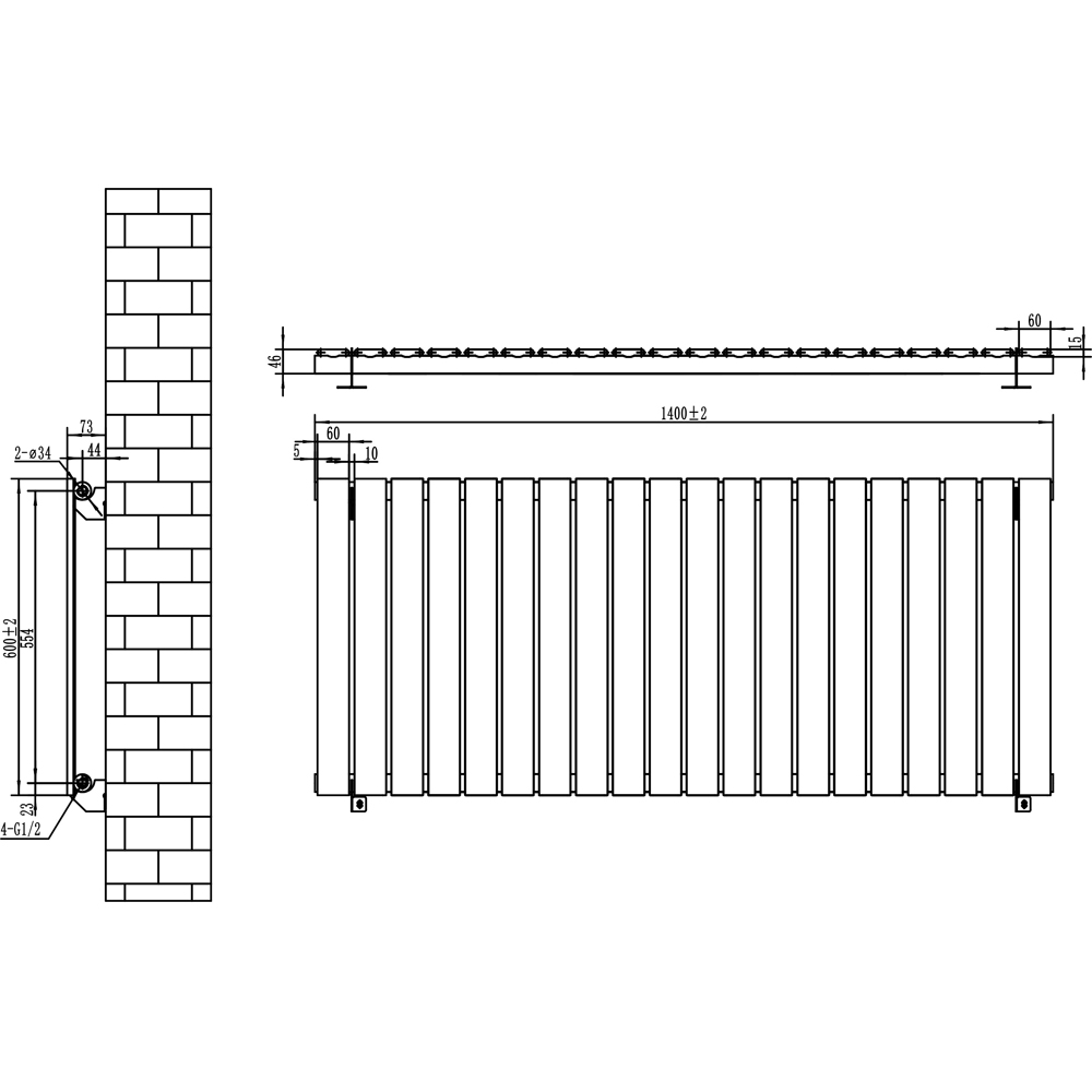 MonsterShop Flat Black Single Column Radiator and Valves 600 x 1400mm Image 5