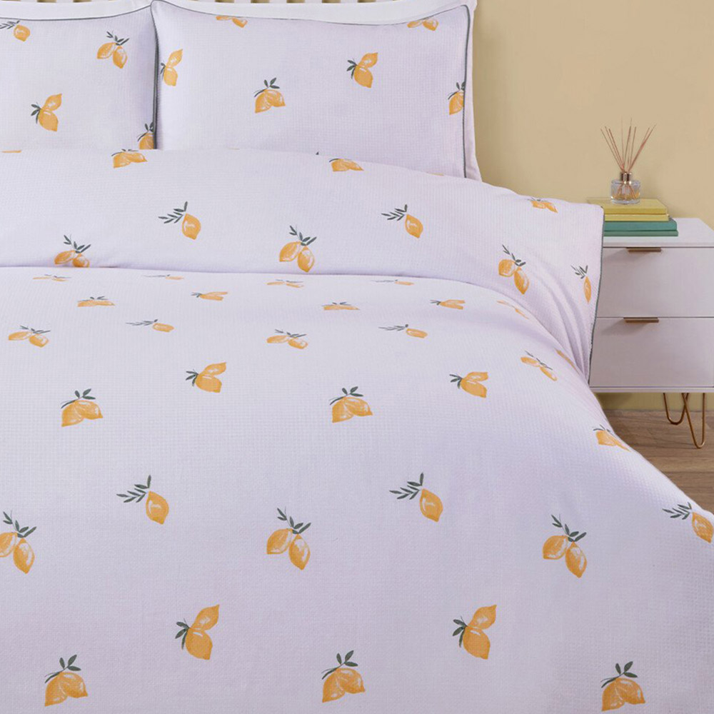 Positano Waffle Duvet Set - White and Yellow / King Image 5