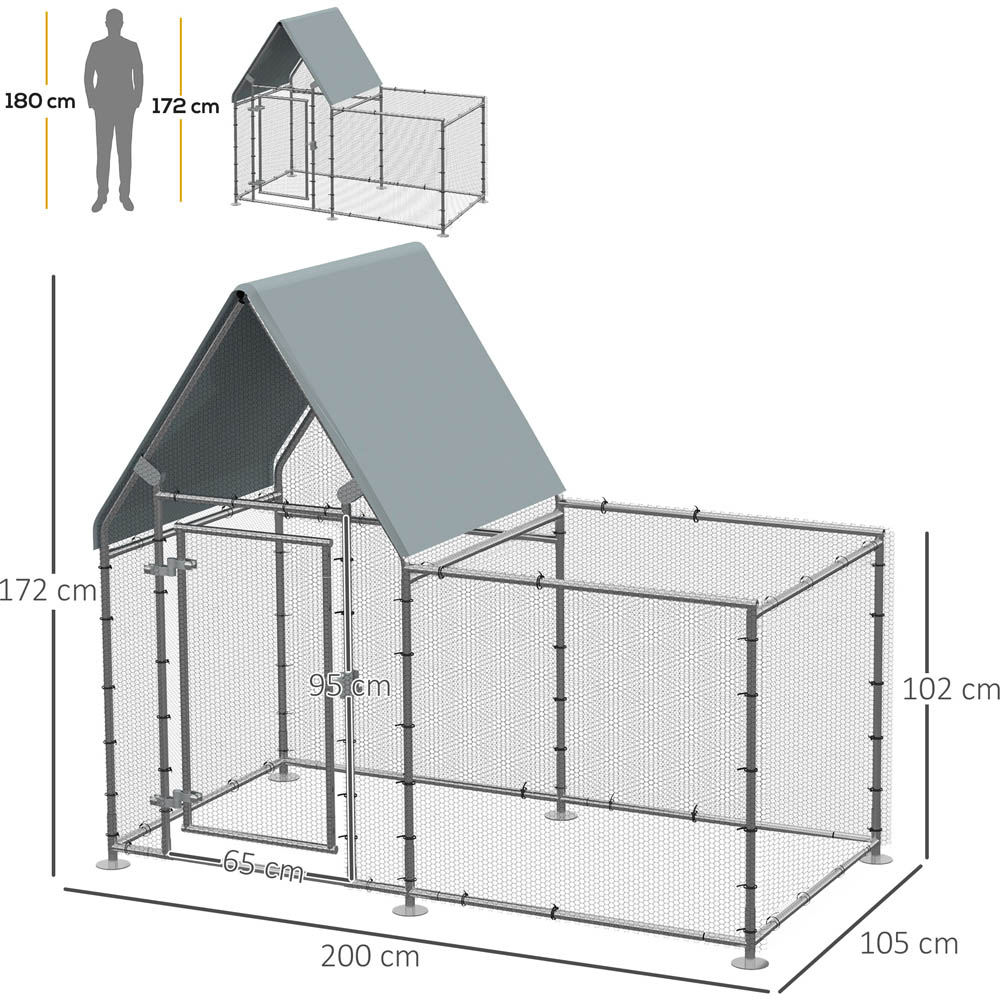 PawHut Walk In Chicken Run Large Outdoor Chicken Cage Coop w/ Cover 2 x 1 x 1.7m Image 9